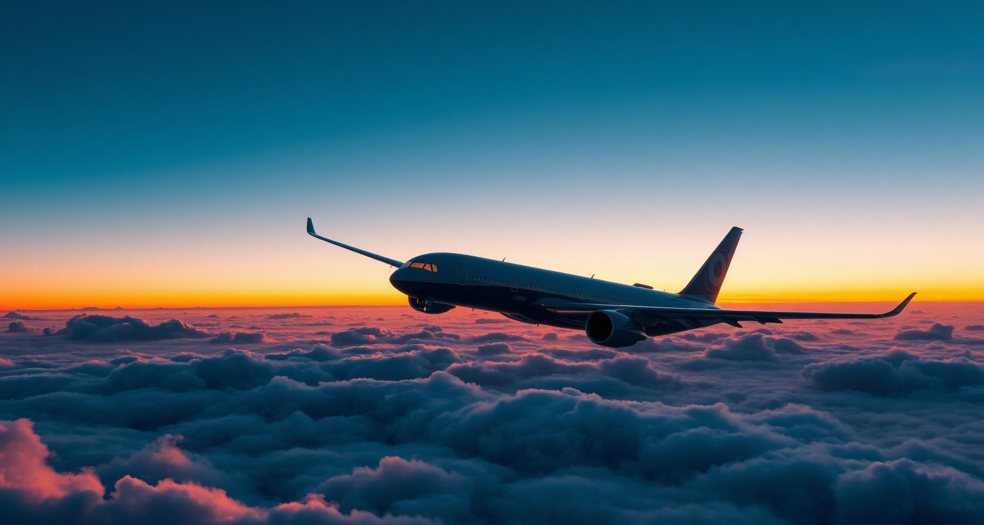 Aircraft above clouds at sunrise